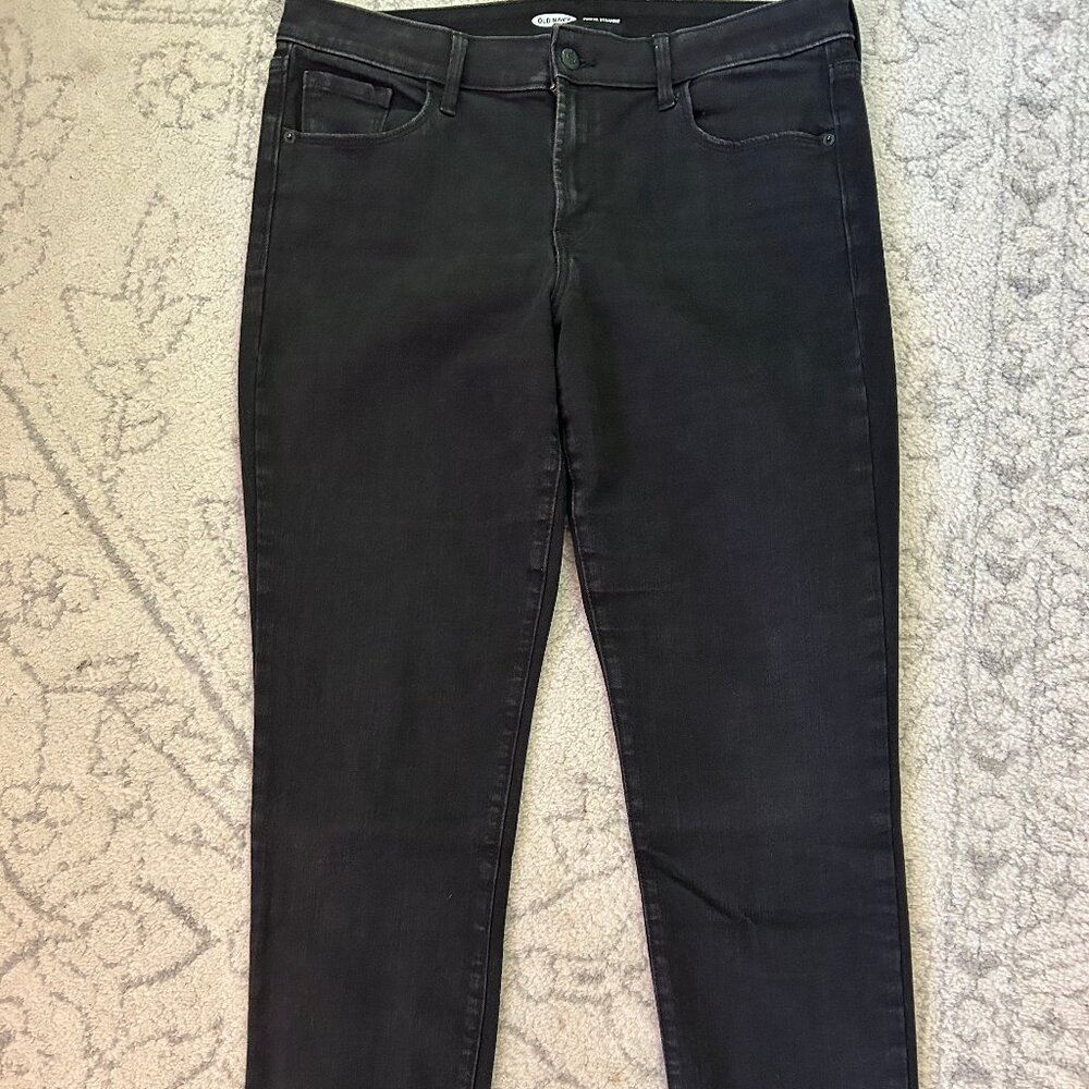 Black denim straight tall jeans